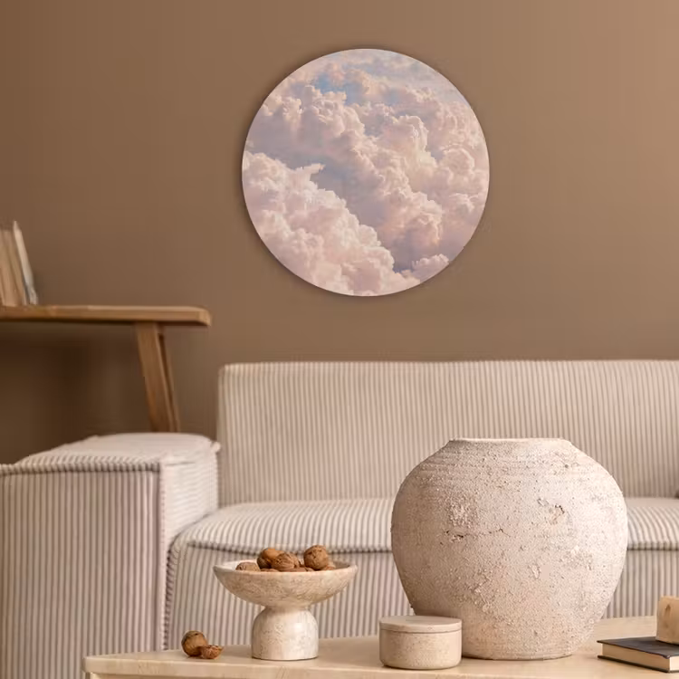 Wolken - Zonsondergang - Natuur - Pastel - Roze Akoestische PET Vilt - Rond klein -sfeer1