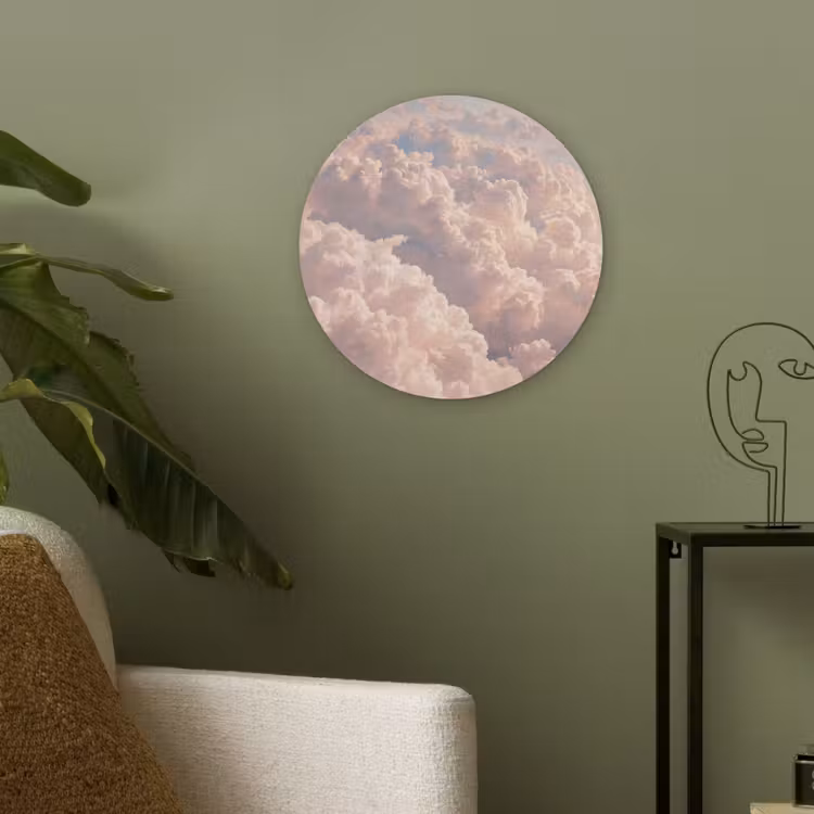 Wolken - Zonsondergang - Natuur - Pastel - Roze Akoestische PET Vilt - Rond klein -sfeer2