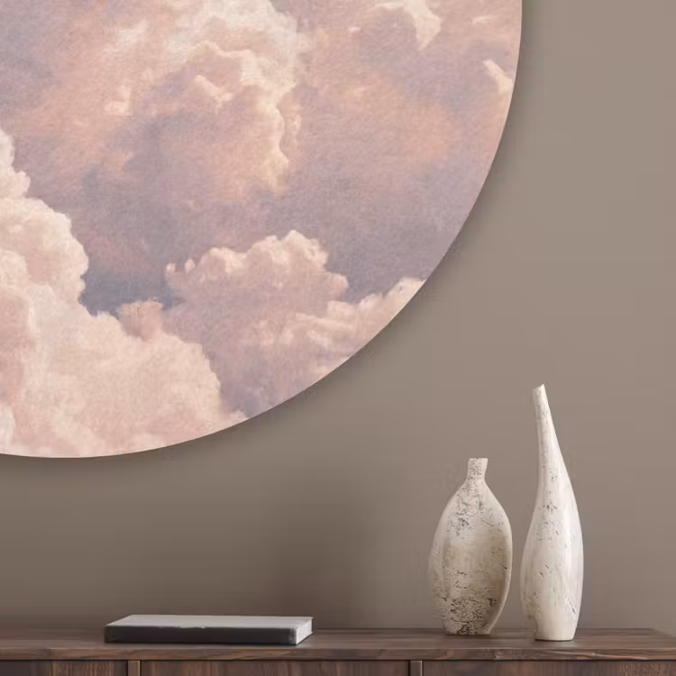Wolken - Zonsondergang - Natuur - Pastel - Roze Akoestische PET Vilt - Rond klein -sfeer5_closeup