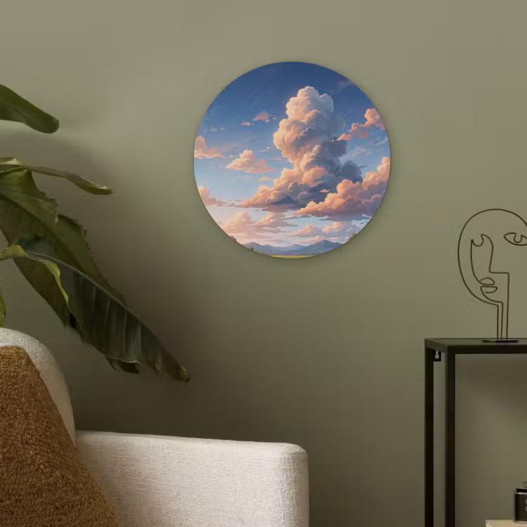 Wolken - Daghemel - Natuur - Illustratie - Oranje Akoestische PET Vilt - Rond klein -sfeer2