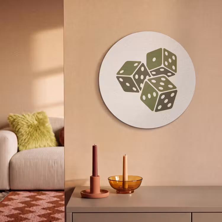Dobbelsteen - Spel - Groen - Abstract Akoestische PET Vilt - Rond klein -sfeer1