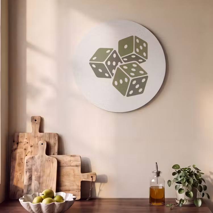Dobbelsteen - Spel - Groen - Abstract Akoestische PET Vilt - Rond klein -sfeer2