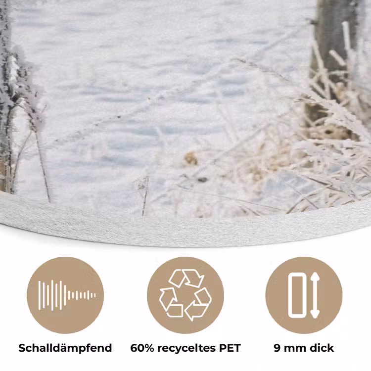 Hek - Sneeuw - Mist - Platteland - Nostalgisch Akoestische PET Vilt - Rond klein -closeup_DE
