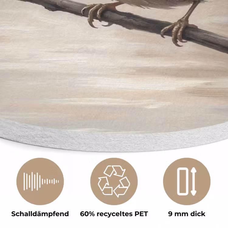 Winterkoninkje - Tak - Rivier - Natuur - Sfeervol Akoestische PET Vilt - Rond klein -closeup_DE