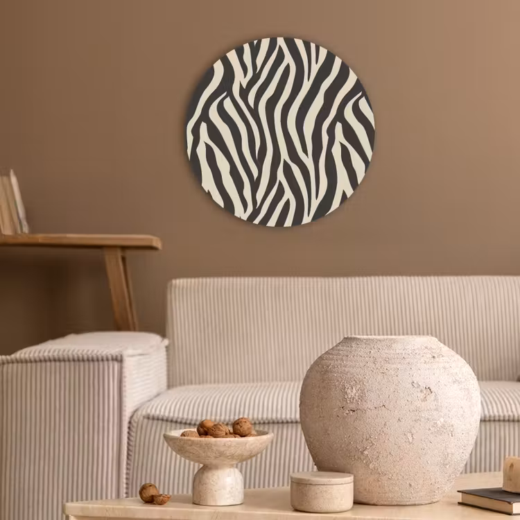 Zebra - Print - Klassiek - Zwart Akoestische PET Vilt - Rond klein 838 -sfeer1