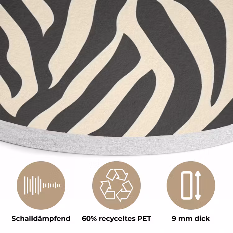 Zebra - Print - Klassiek - Zwart Akoestische PET Vilt - Rond klein 838 -closeup_DE