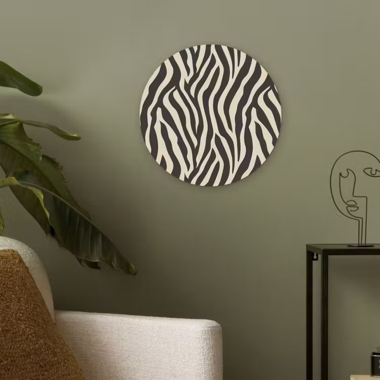 Zebra - Print - Klassiek - Zwart Akoestische PET Vilt - Rond klein 838 -sfeer2