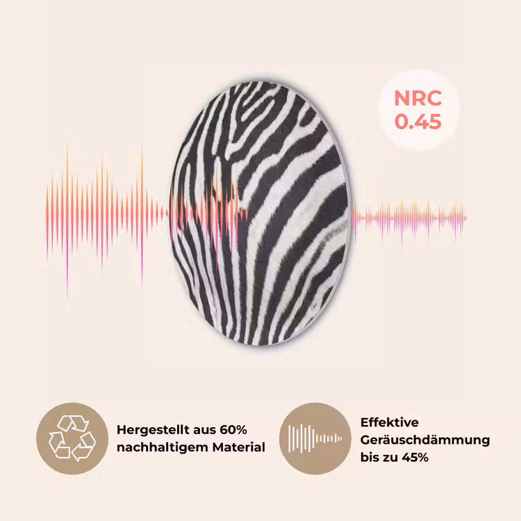 Zebra - Vacht - Klassiek - Zwart - Wit Akoestische PET Vilt - Rond klein -USP_DE