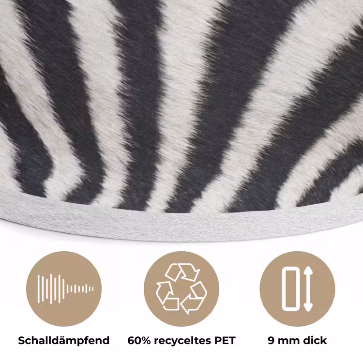Zebra - Vacht - Klassiek - Zwart - Wit Akoestische PET Vilt - Rond klein -closeup_DE
