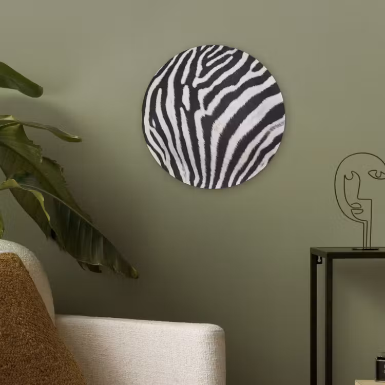 Zebra - Vacht - Klassiek - Zwart - Wit Akoestische PET Vilt - Rond klein -sfeer2