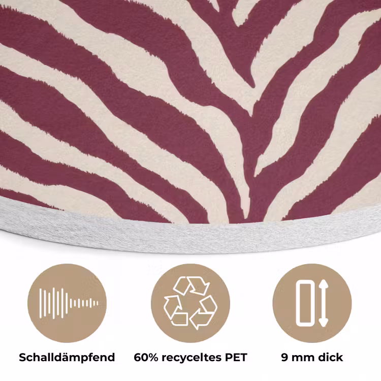 Zebra - Motief - Bordeaux - Rood Akoestische PET Vilt - Rond klein 838 -closeup_DE