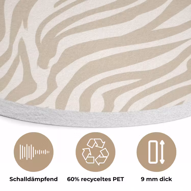 Zebra - Patroon - Beige Akoestische PET Vilt - Rond klein 838 -closeup_DE