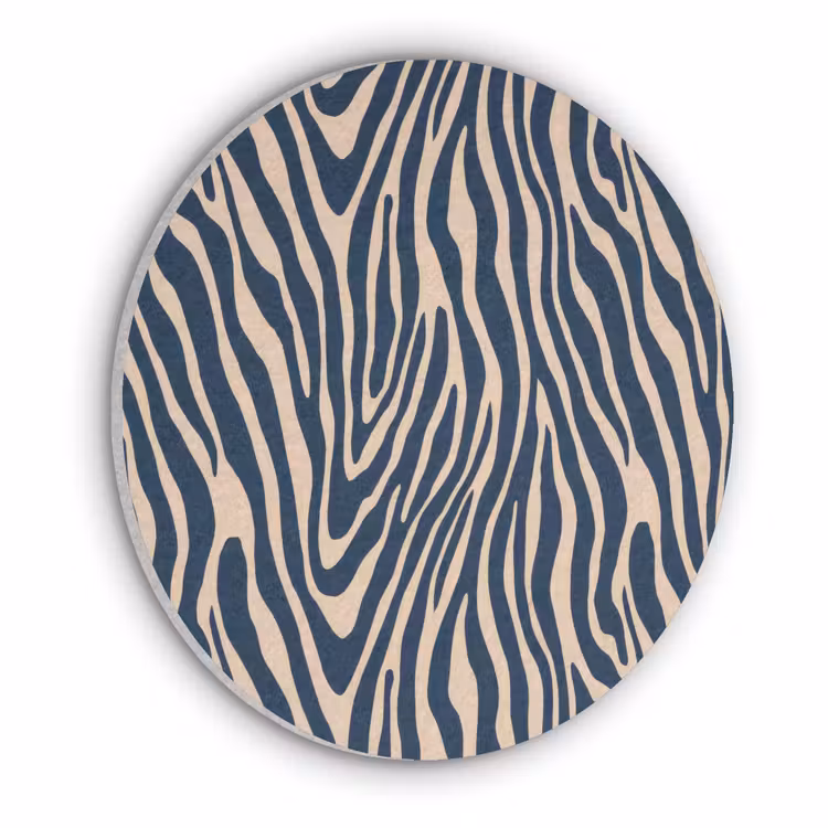 Zebra - Patroon - Blauw - Beige Akoestische PET Vilt - Rond klein 838 -3d