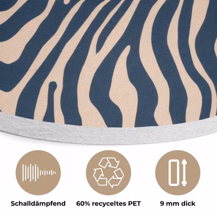 Zebra - Patroon - Blauw - Beige Akoestische PET Vilt - Rond klein 838 -closeup_DE