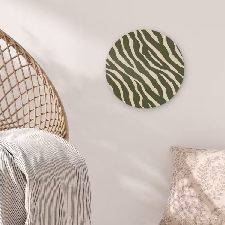 Zebra - Patroon - Groen Akoestische PET Vilt - Rond klein 838 -sfeer4