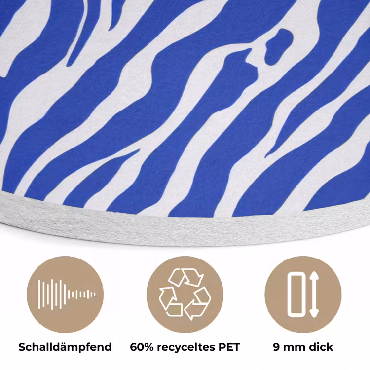 Zebra - Patroon - Kobalt - Blauw Akoestische PET Vilt - Rond klein 838 -closeup_DE