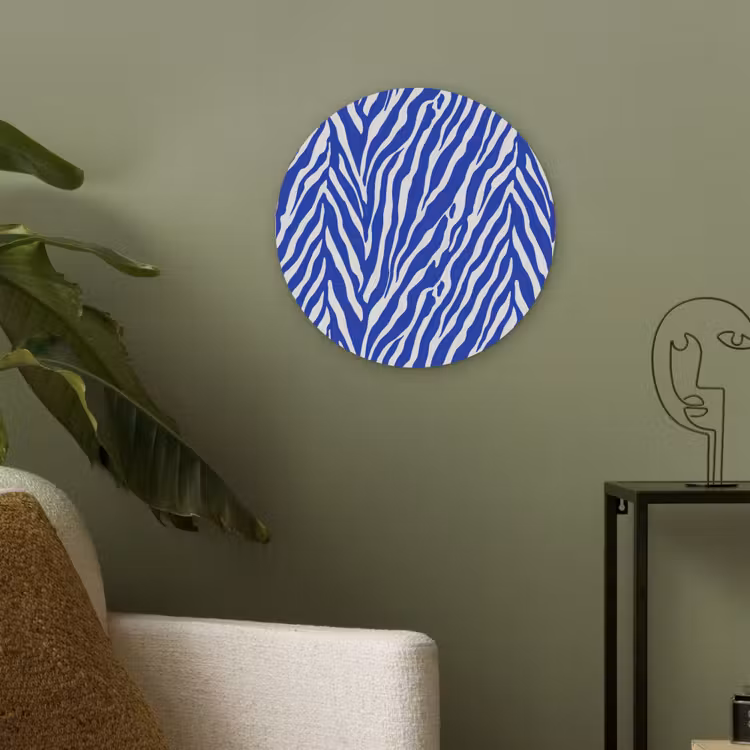 Zebra - Patroon - Kobalt - Blauw Akoestische PET Vilt - Rond klein 838 -sfeer2