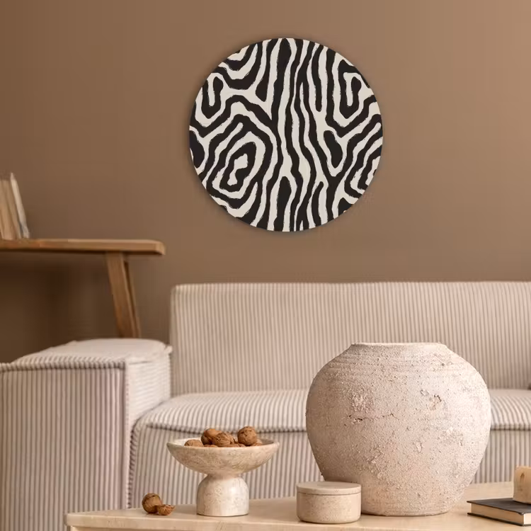 Zebra - Zwart - Abstract Akoestische PET Vilt - Rond klein 838 -sfeer1