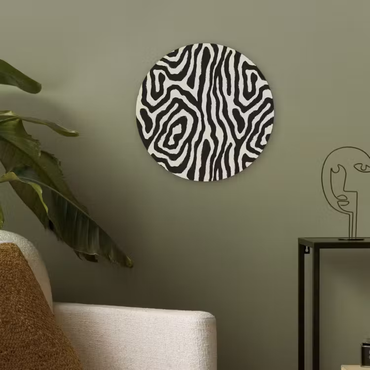 Zebra - Zwart - Abstract Akoestische PET Vilt - Rond klein 838 -sfeer2