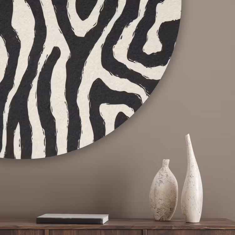 Zebra - Zwart - Abstract Akoestische PET Vilt - Rond klein 838 -sfeer5_closeup