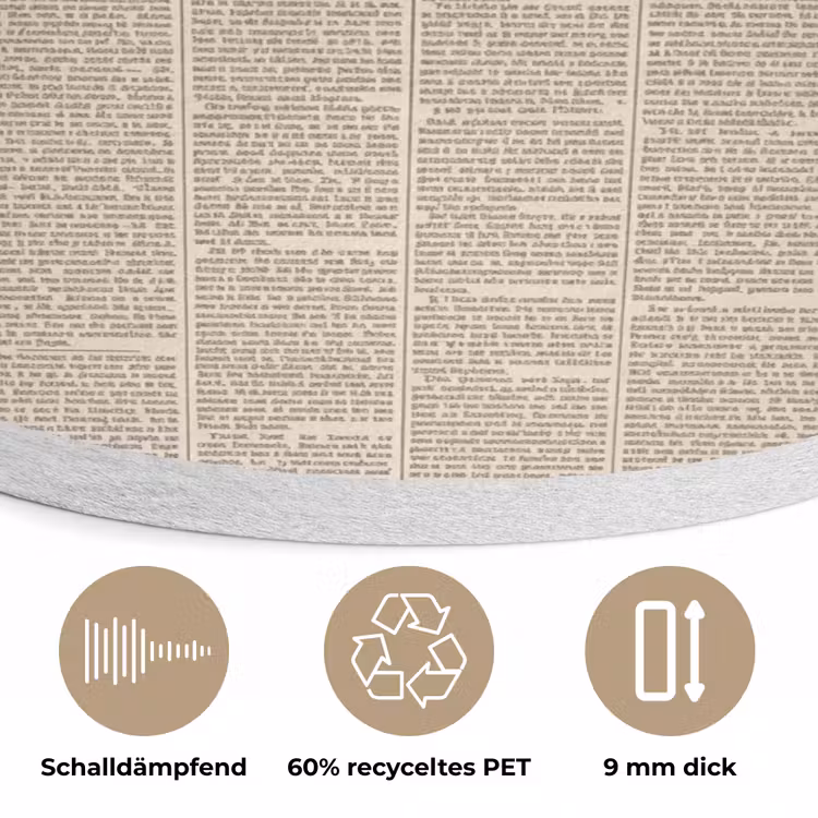 Krant - Nieuws - Historisch - Vintage - Beige Akoestische PET Vilt - Rond klein -closeup_DE