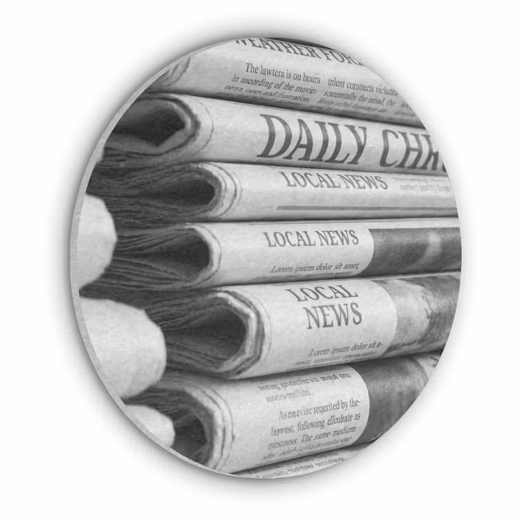 Krant - Stapel - Nieuws - Zwart-wit - Media Akoestische PET Vilt - Rond klein -3d