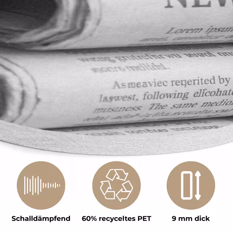 Krant - Stapel - Nieuws - Zwart-wit - Media Akoestische PET Vilt - Rond klein -closeup_DE