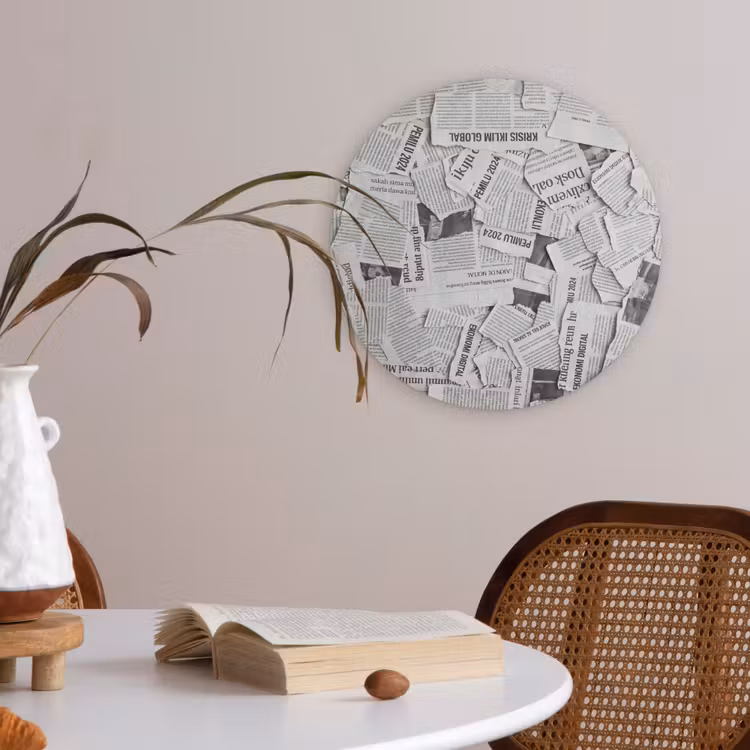 Krant - Versnipperd - Textuur - Zwart-wit - Abstract Akoestische PET Vilt - Rond klein -sfeer3