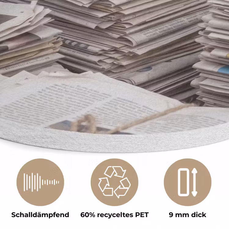 Kranten - Stapels - Touw - Informatie - Vintage Akoestische PET Vilt - Rond klein -closeup_DE