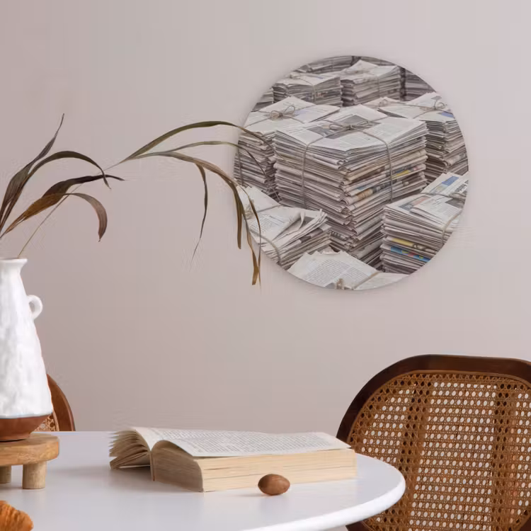Kranten - Stapels - Touw - Informatie - Vintage Akoestische PET Vilt - Rond klein -sfeer3