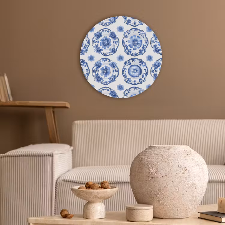 Sierborden - Bloemen - Blauw Akoestische PET Vilt - Rond klein 838 -sfeer1