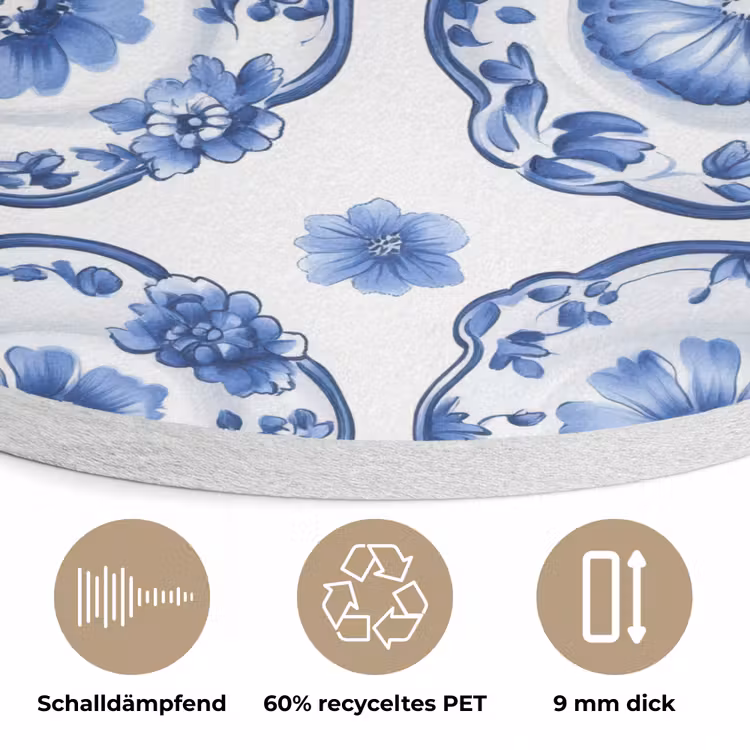 Sierborden - Bloemen - Blauw Akoestische PET Vilt - Rond klein 838 -closeup_DE
