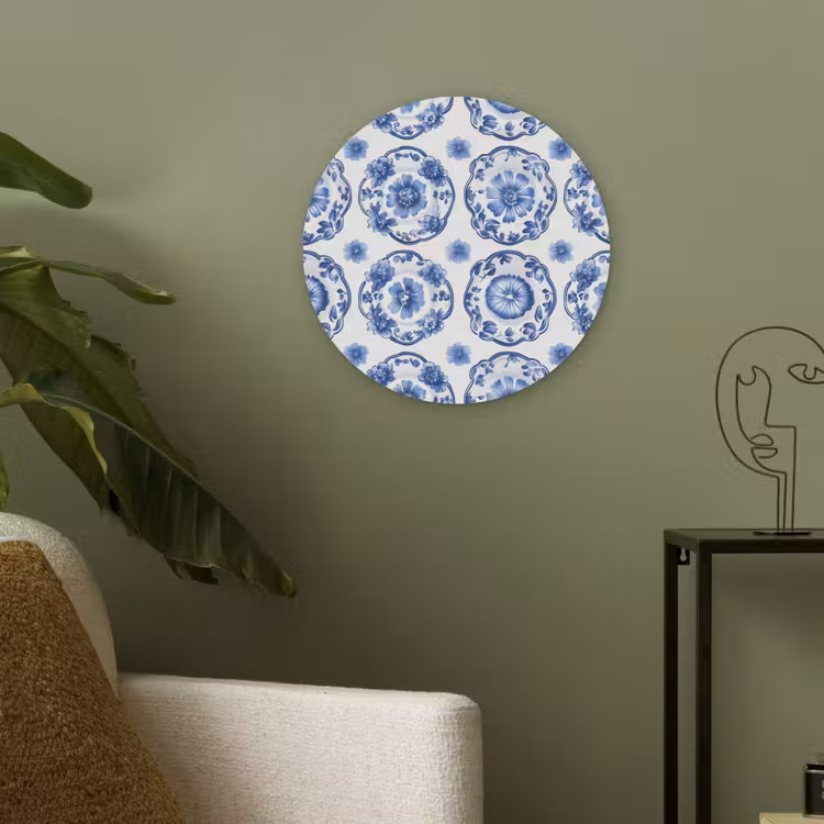 Sierborden - Bloemen - Blauw Akoestische PET Vilt - Rond klein 838 -sfeer2
