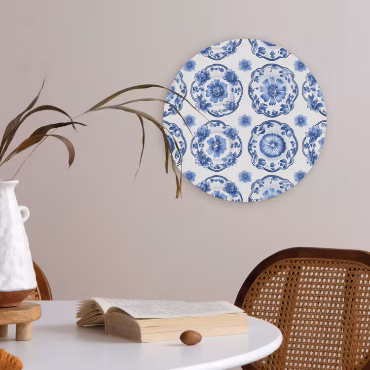 Sierborden - Bloemen - Blauw Akoestische PET Vilt - Rond klein 838 -sfeer3