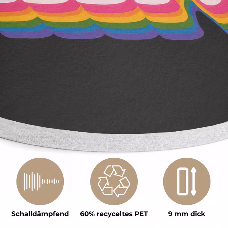 Quote - Regenboog - Roze - Zwart Akoestische PET Vilt - Rond klein -closeup_DE
