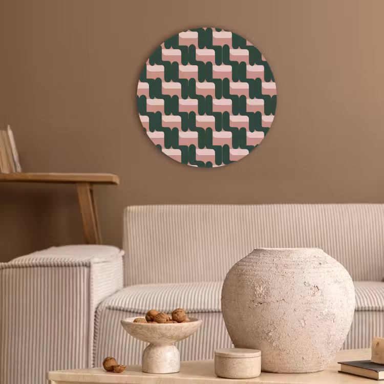 Vlechtpatroon - Groen - Roze - Geometrisch Akoestische PET Vilt - Rond klein 838 -sfeer1
