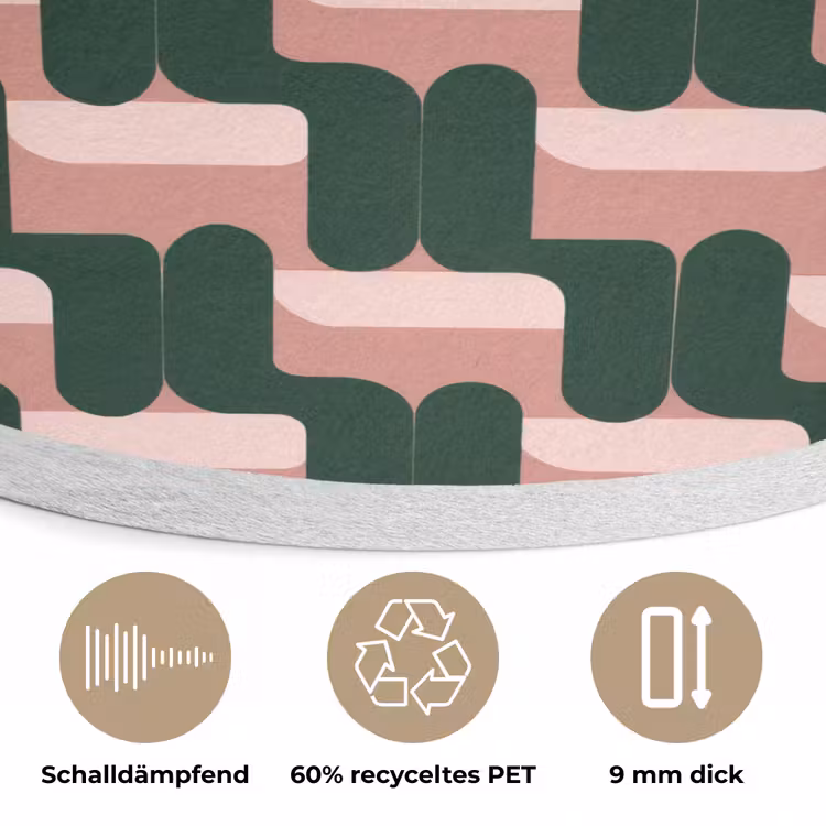 Vlechtpatroon - Groen - Roze - Geometrisch Akoestische PET Vilt - Rond klein 838 -closeup_DE