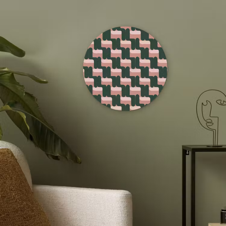 Vlechtpatroon - Groen - Roze - Geometrisch Akoestische PET Vilt - Rond klein 838 -sfeer2