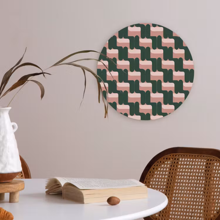 Vlechtpatroon - Groen - Roze - Geometrisch Akoestische PET Vilt - Rond klein 838 -sfeer3