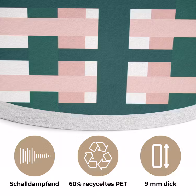 Vlechtpatroon - Groen - Roze - Grafisch Akoestische PET Vilt - Rond klein 838 -closeup_DE