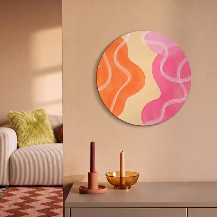 Abstract - Aquarel - Organisch - Oranje - Roze Akoestische PET Vilt - Rond klein -sfeer1