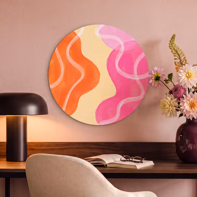 Abstract - Aquarel - Organisch - Oranje - Roze Akoestische PET Vilt - Rond klein -sfeer3