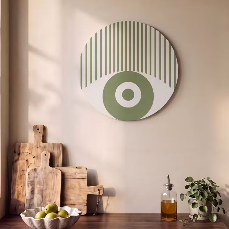 Abstract - Oog - Strepen - Modern - Groen Akoestische PET Vilt - Rond klein -sfeer2