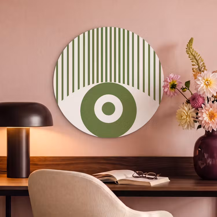 Abstract - Oog - Strepen - Modern - Groen Akoestische PET Vilt - Rond klein -sfeer3