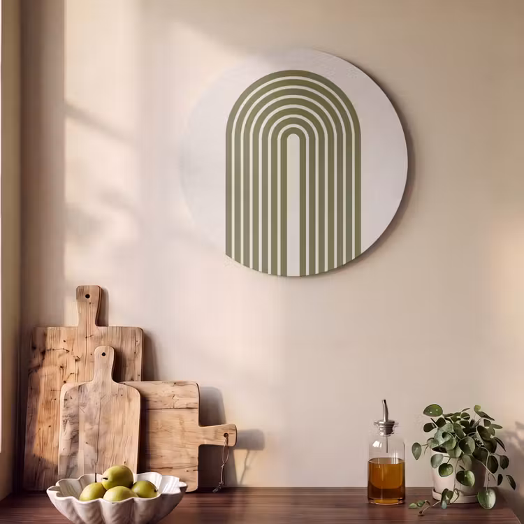 Abstract - Bogen - Modern - Groen - Kunst Akoestische PET Vilt - Rond klein -sfeer2