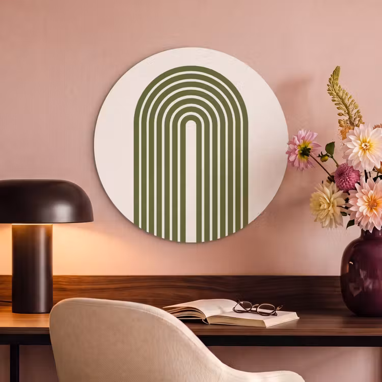 Abstract - Bogen - Modern - Groen - Kunst Akoestische PET Vilt - Rond klein -sfeer3