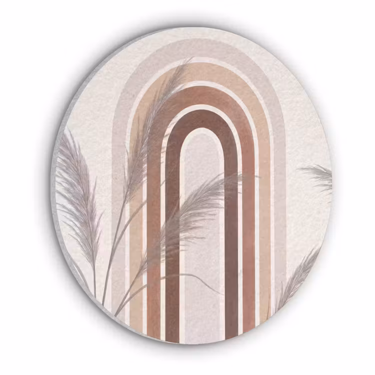 Abstract - Bogen - Plant - Boho - Beige Akoestische PET Vilt - Rond klein -3d