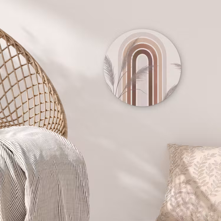Abstract - Bogen - Plant - Boho - Beige Akoestische PET Vilt - Rond klein -sfeer4