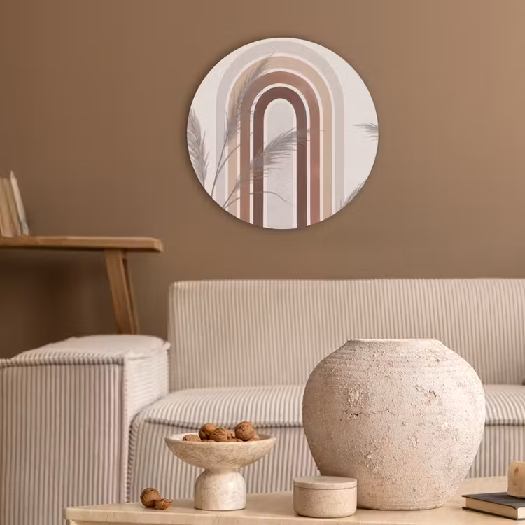 Abstract - Bogen - Plant - Boho - Beige Akoestische PET Vilt - Rond klein -sfeer1