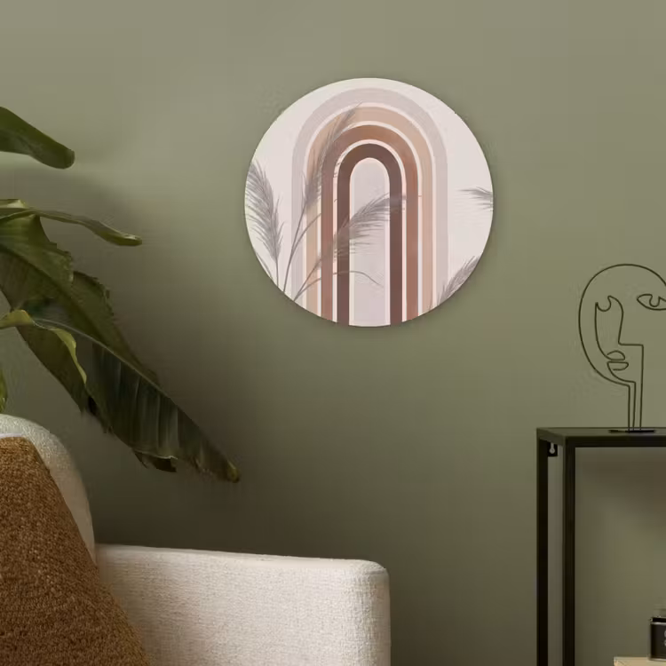 Abstract - Bogen - Plant - Boho - Beige Akoestische PET Vilt - Rond klein -sfeer2